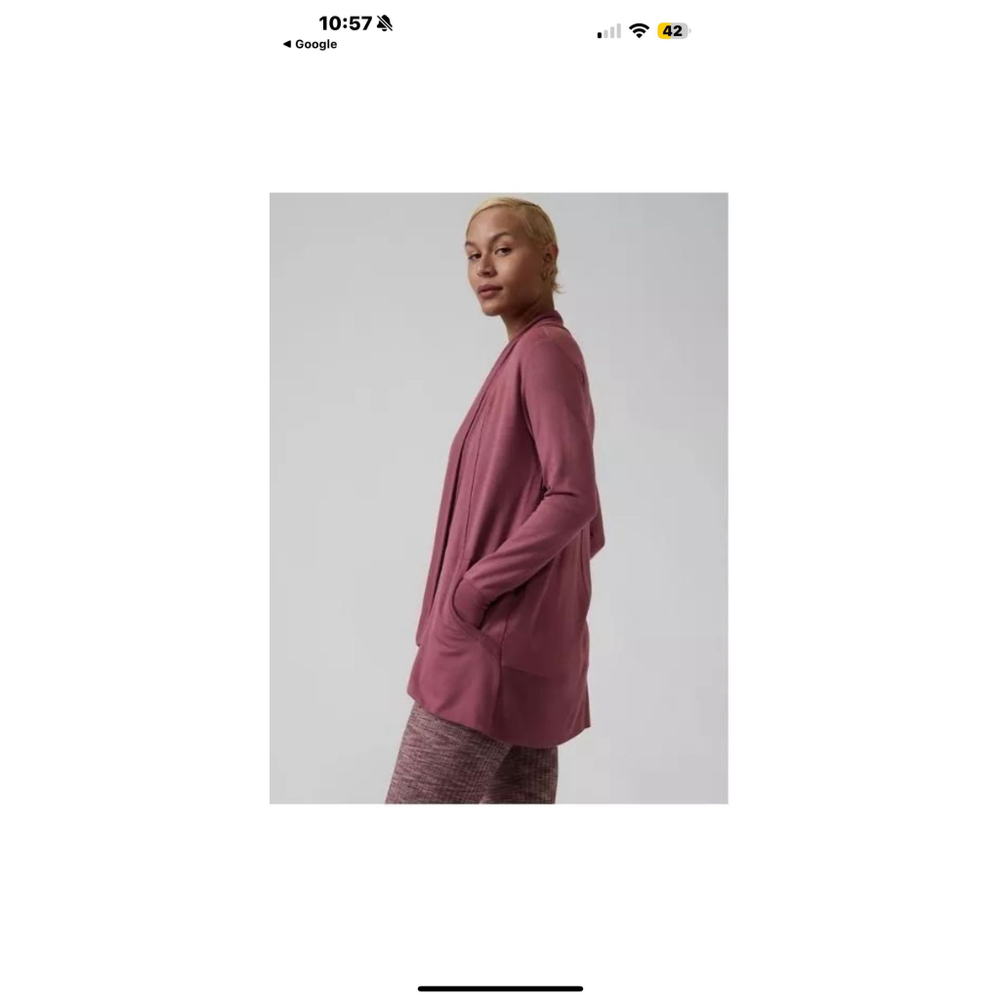 51. Athleta Pranayama Wrap Open Cardigan Sweater Women’s Large Rose - Picture 1 of 4